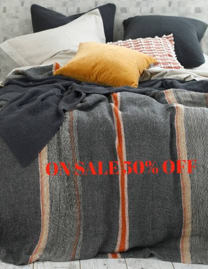 MM Linen - Faro Linen Throw - Charcoal - ON SALE